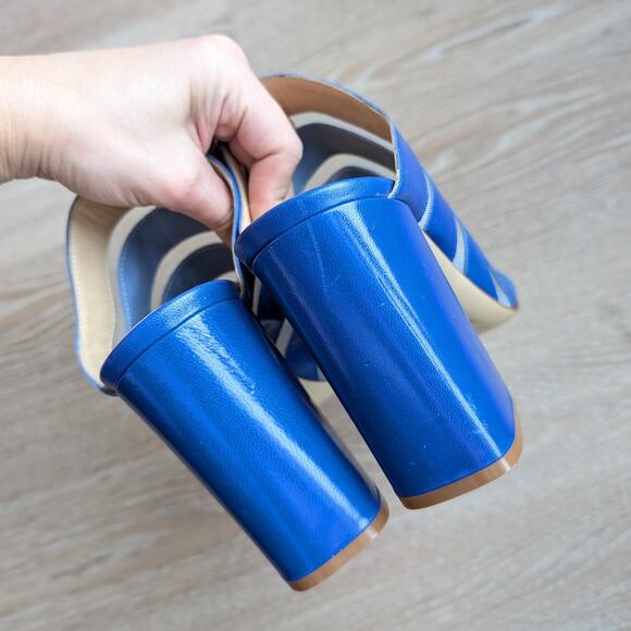 NWOT Giampaolo Viozzi Blue Mesh Cutout Open Toe Mule Leather Shoes, size EU 38 - Picture 7 of 8